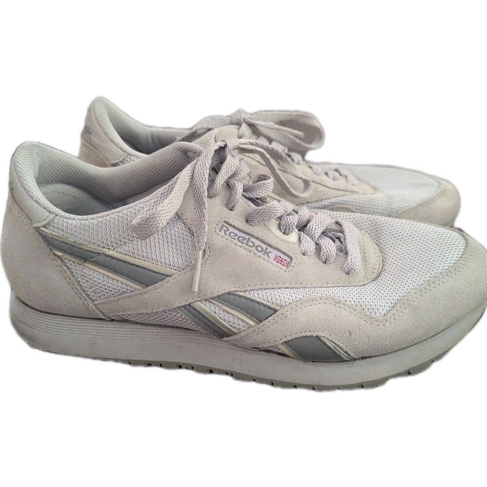 Size 7.5 - Reebok Classic Nylon Light Grey Womens Sneaker Walking Shoes